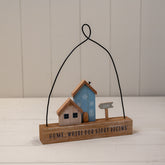 Wooden Hanging Blue and Neutral Double House ‘Home, Where Our Story Begins’ Sign